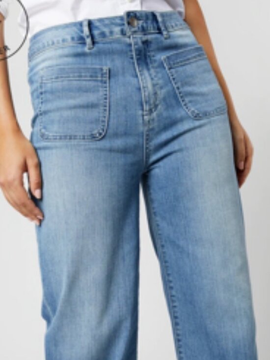 Ann Mashburn Wide Leg Jeans Coco Column Patch Pocket Stretch Denim 25 - Picture 2 of 11